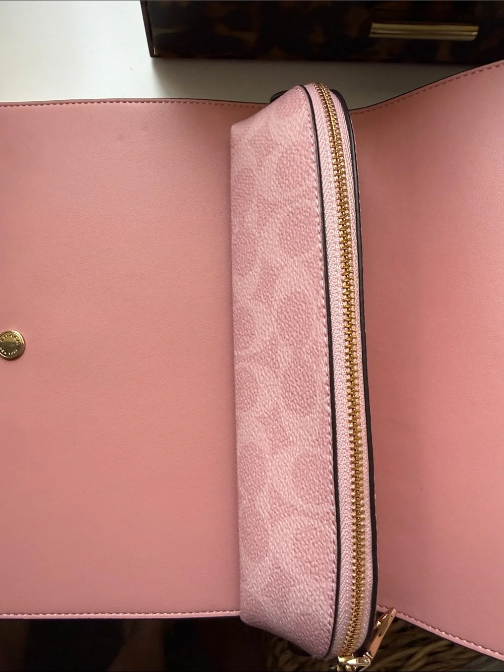 Coach Pink Signature Leather Folio with Matching Pouch